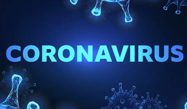 Blue image depicting the word coronavirus